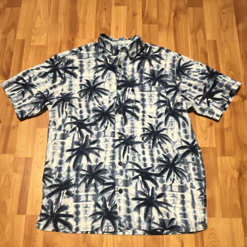 Consensus Sportswear Men's M Blue White Tropical Palm Woven Pocket Shirt SS